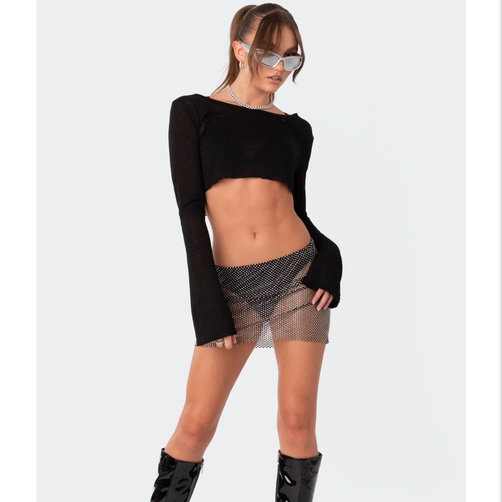 Rhinestone Fishnet Mini Skirt